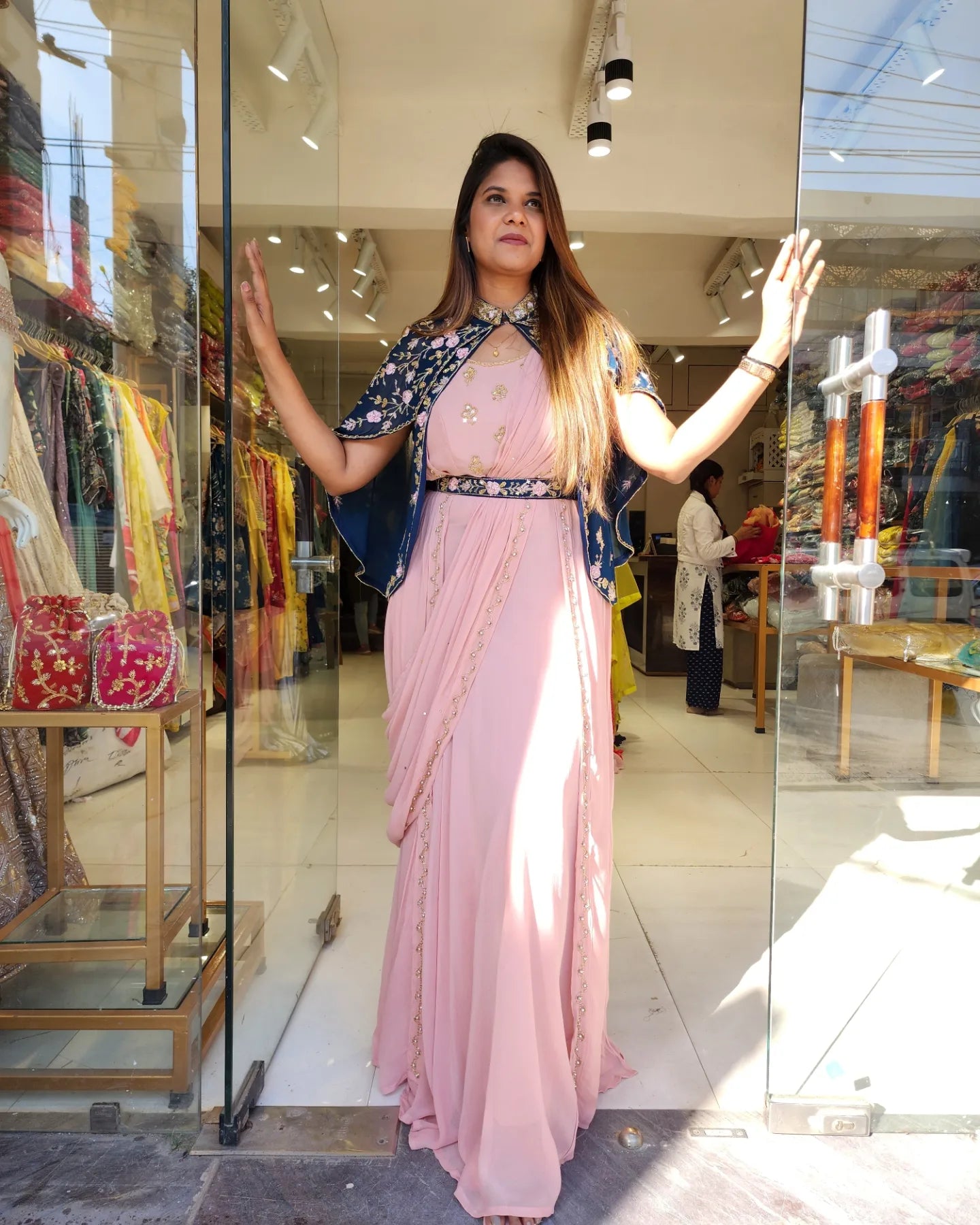 AISHWARYA EMBROIDED CAPE DRAPE MAXI