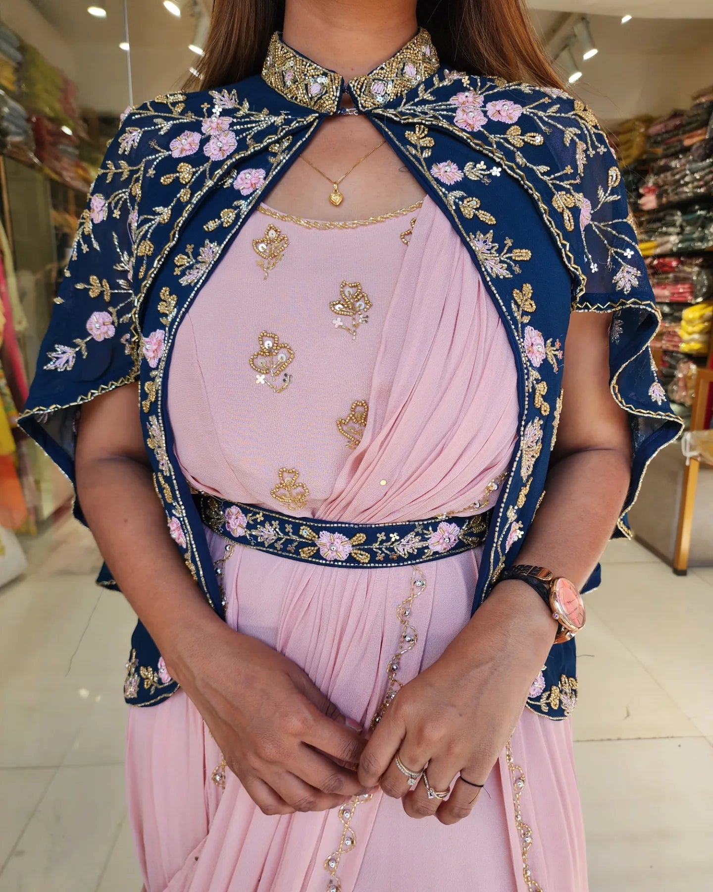 AISHWARYA EMBROIDED CAPE DRAPE MAXI