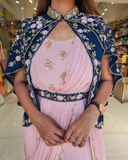 AISHWARYA EMBROIDED CAPE DRAPE MAXI